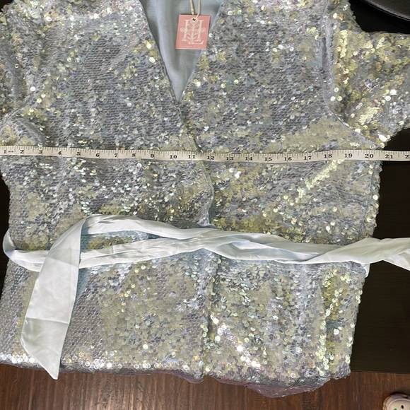 Mable Viva Las Vegas Sequin Wrap Mini Dress Light Blue Size Medium NWT - Picture 13 of 15